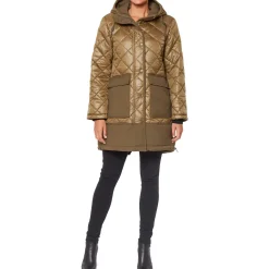 Quilted Mixed Media Mid-Length Puffer Coat
