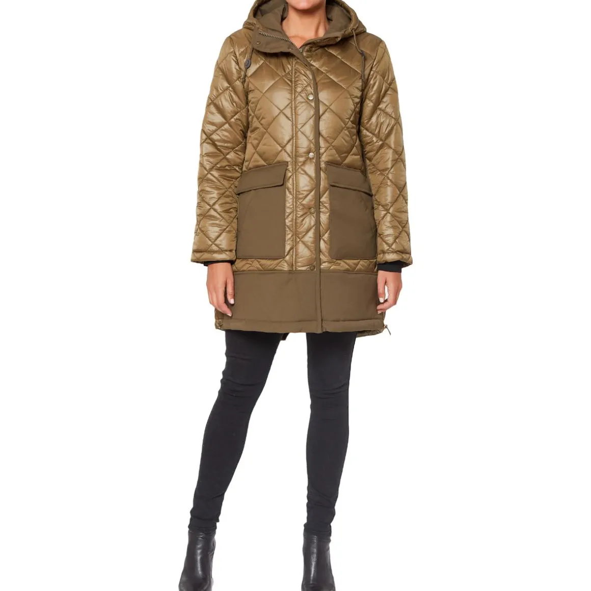 Quilted Mixed Media Mid-Length Puffer Coat