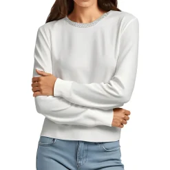 Rhinestone Knit Crewneck Sweater