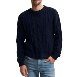 Ribbed Cable Knit Crewneck Sweater