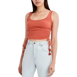 Ribbed Knit Cropped Tank Top with Drawstring Sides