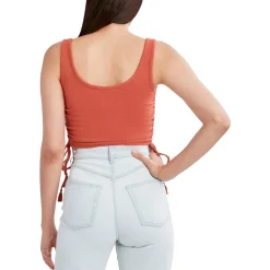 Ribbed Knit Cropped Tank Top with Drawstring Sides