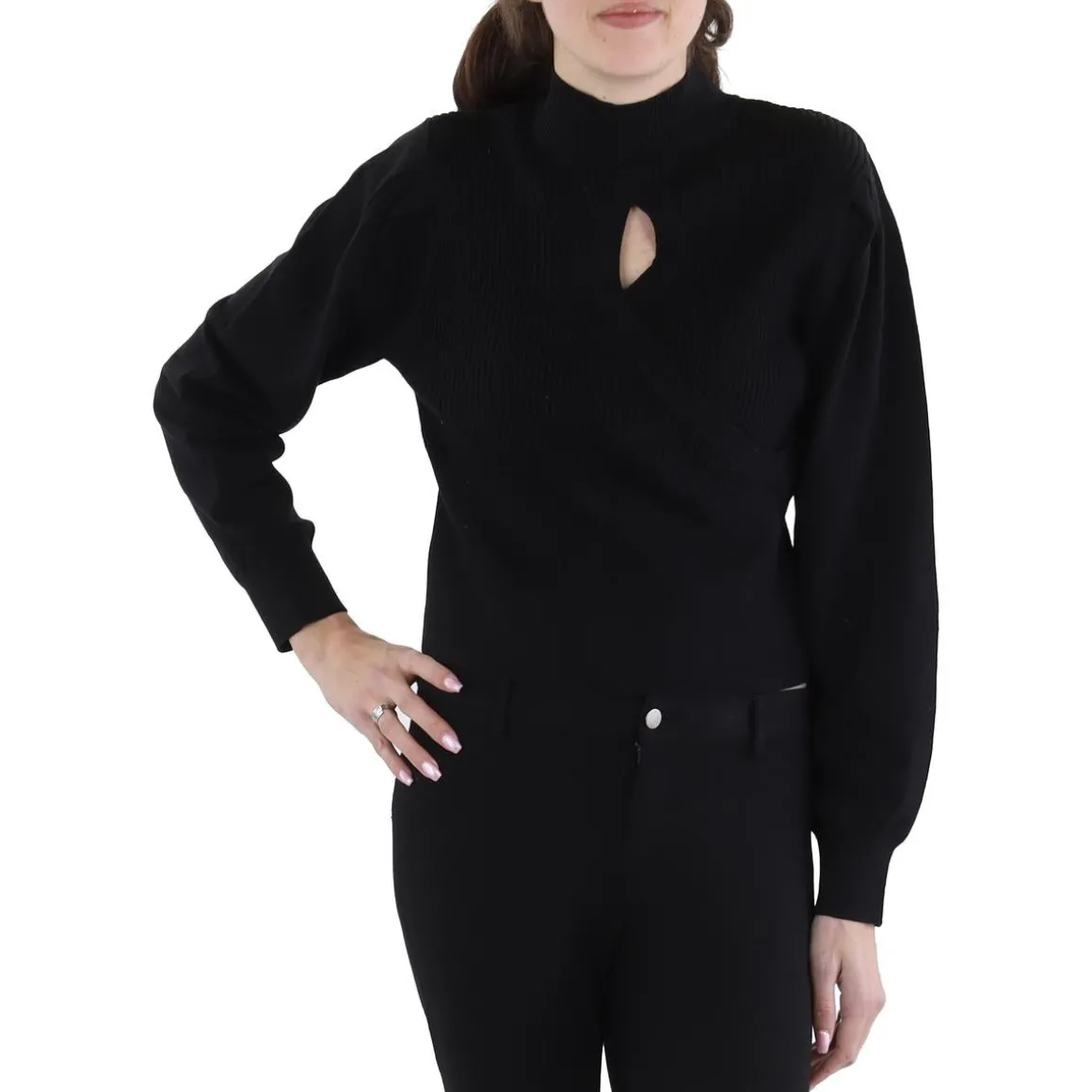 Ribbed Knit Mock Turtleneck Sweater