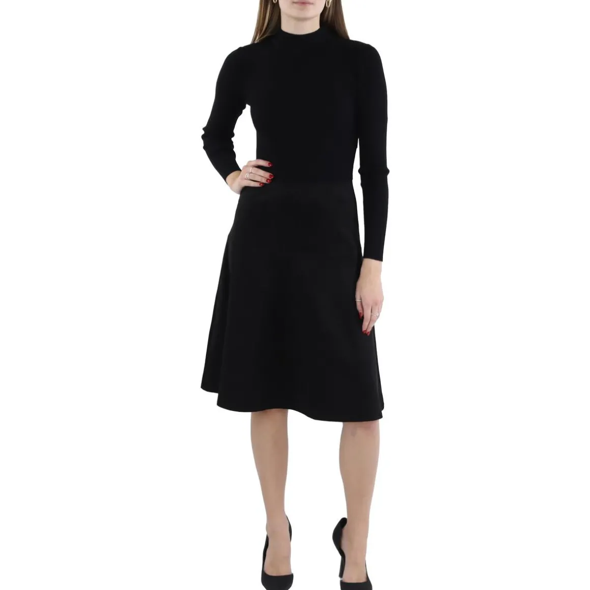 Ribbed Mock Neck Sweaterdress