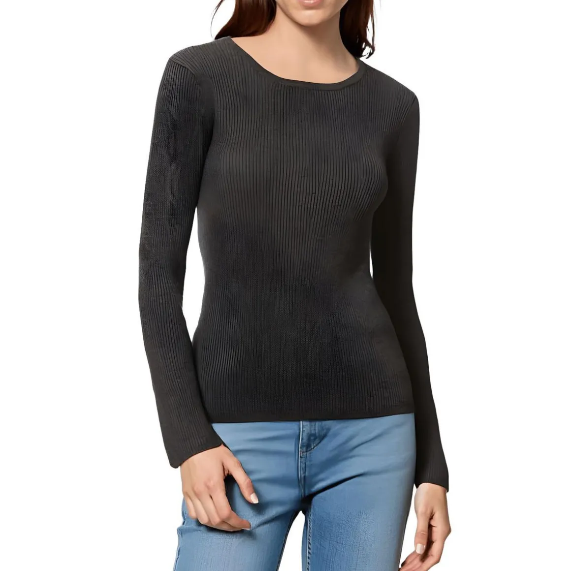 Ribbed Scoop Neck Pullover Sweater