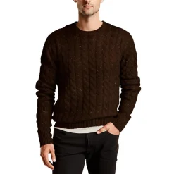 Ribbed Trim Cable Knit Crewneck Sweater