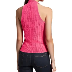 Ribbed Trim Cable Knit Halter Top