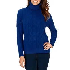 Ribbed Trim Cable Knit Turtleneck Sweater