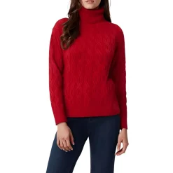 Ribbed Trim Cable Knit Turtleneck Sweater