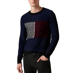 Ribbed Trim Cotton Crewneck Sweater