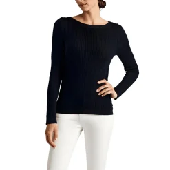Ribbed Trim Cotton Pullover Sweater