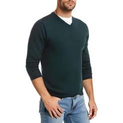 Ribbed Trim Cotton V-Neck Sweater