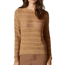 Ribbed Trim Crochet Pullover Sweater
