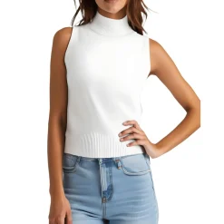 Ribbed Trim Knit Mock Turtleneck Sweater