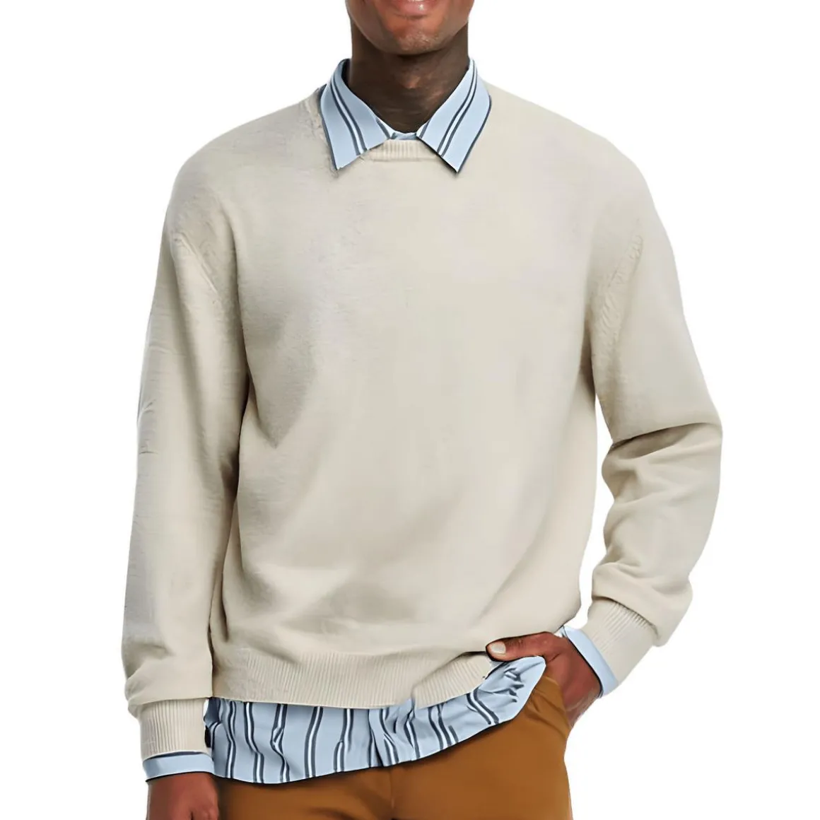 Ribbed Trim Knit Pullover Sweater