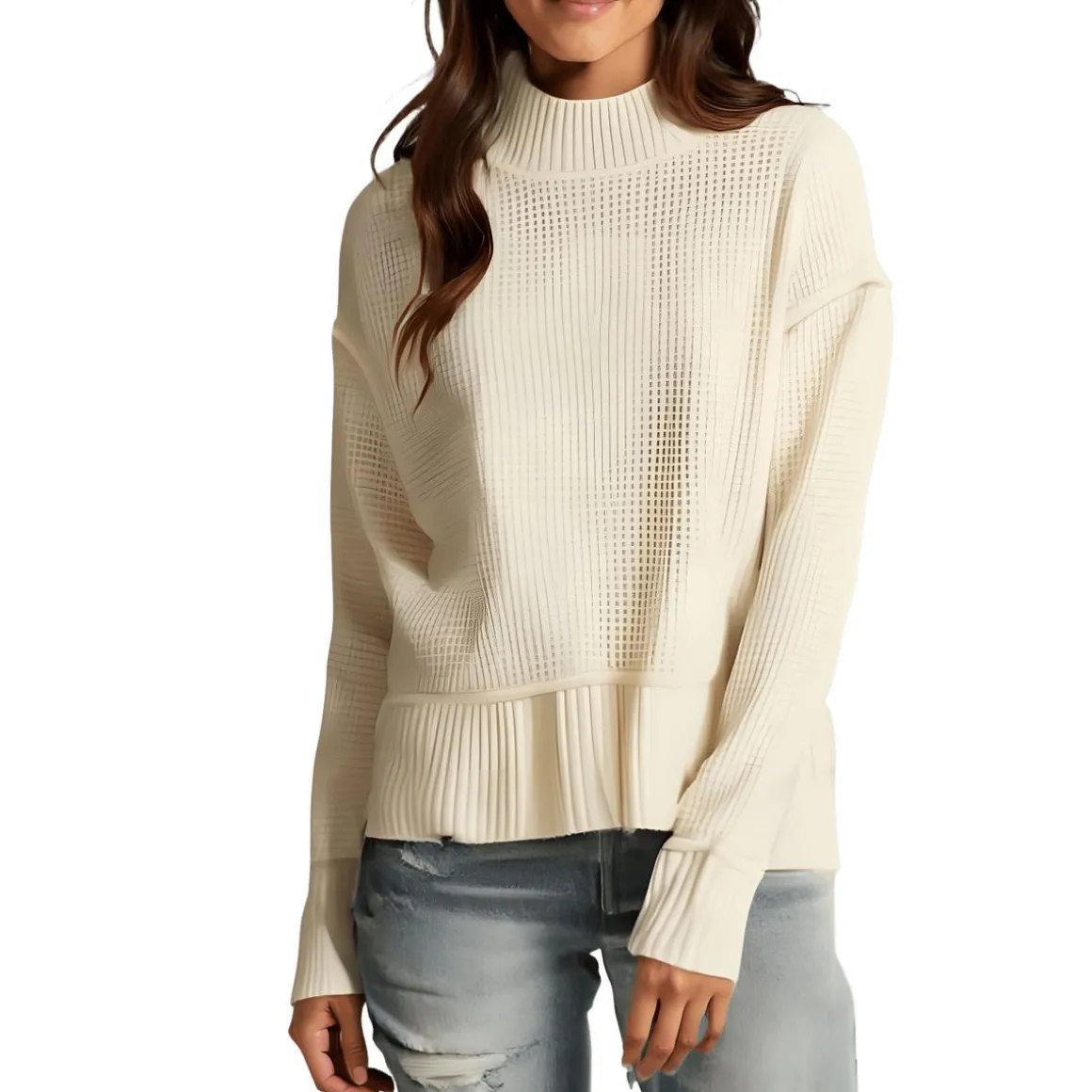 Ribbed Trim Knit Pullover Sweater
