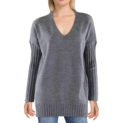 Ribbed Trim Knit V-Neck Sweater