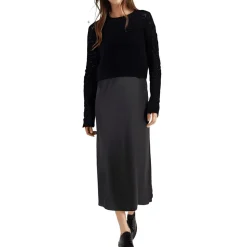 Ribbed Trim Pointelle Two Piece Dress