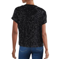 Ribbed Trim Sequined Pullover Top