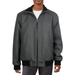 Ribbed Trim Wool Bomber Jacket