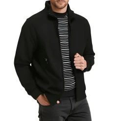 Ribbed Trim Wool Bomber Jacket