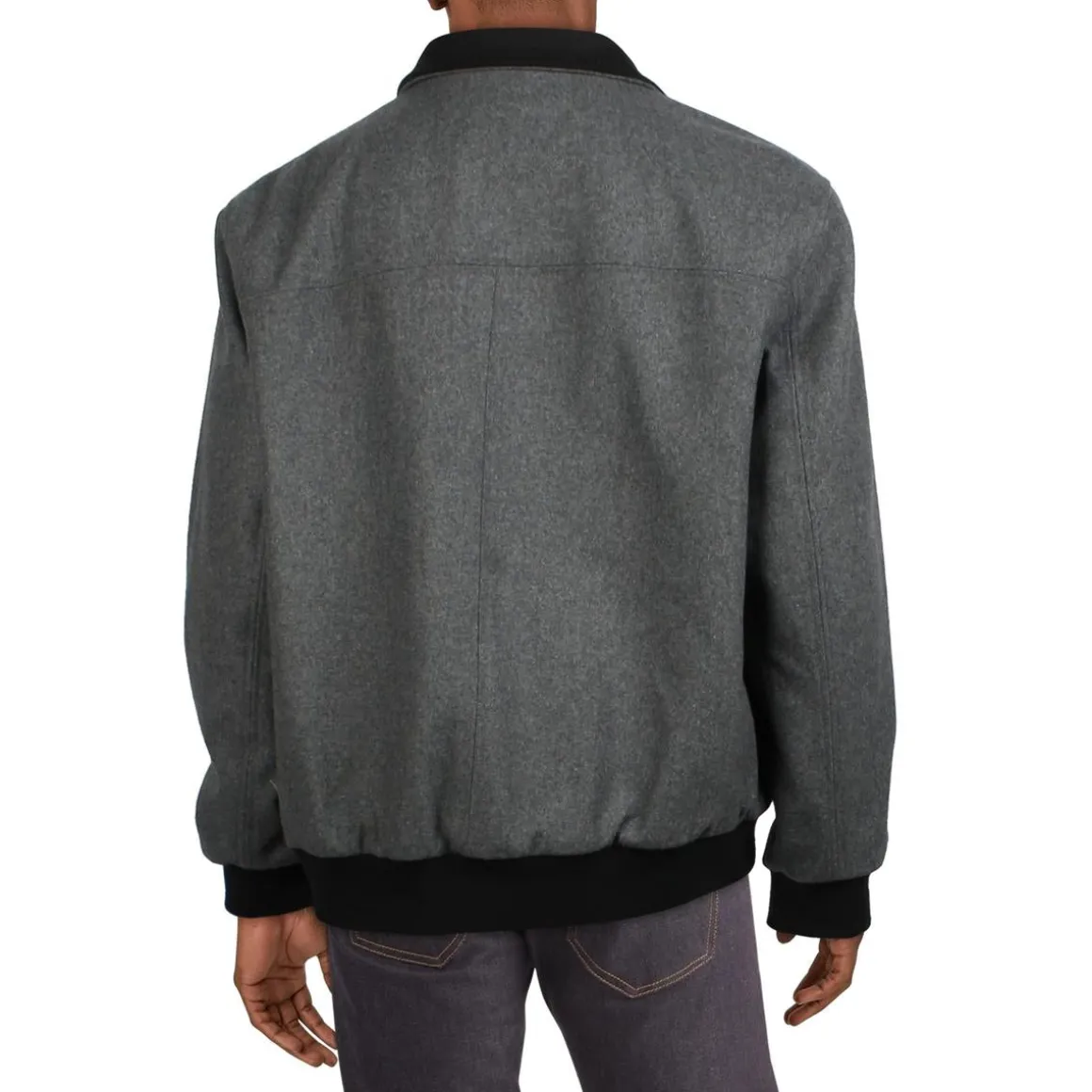 Ribbed Trim Wool Bomber Jacket