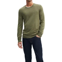 Ribbed Trim Wool Crewneck Sweater