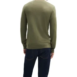 Ribbed Trim Wool Crewneck Sweater