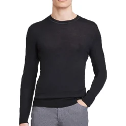 Ribbed Trim Wool Crewneck Sweater