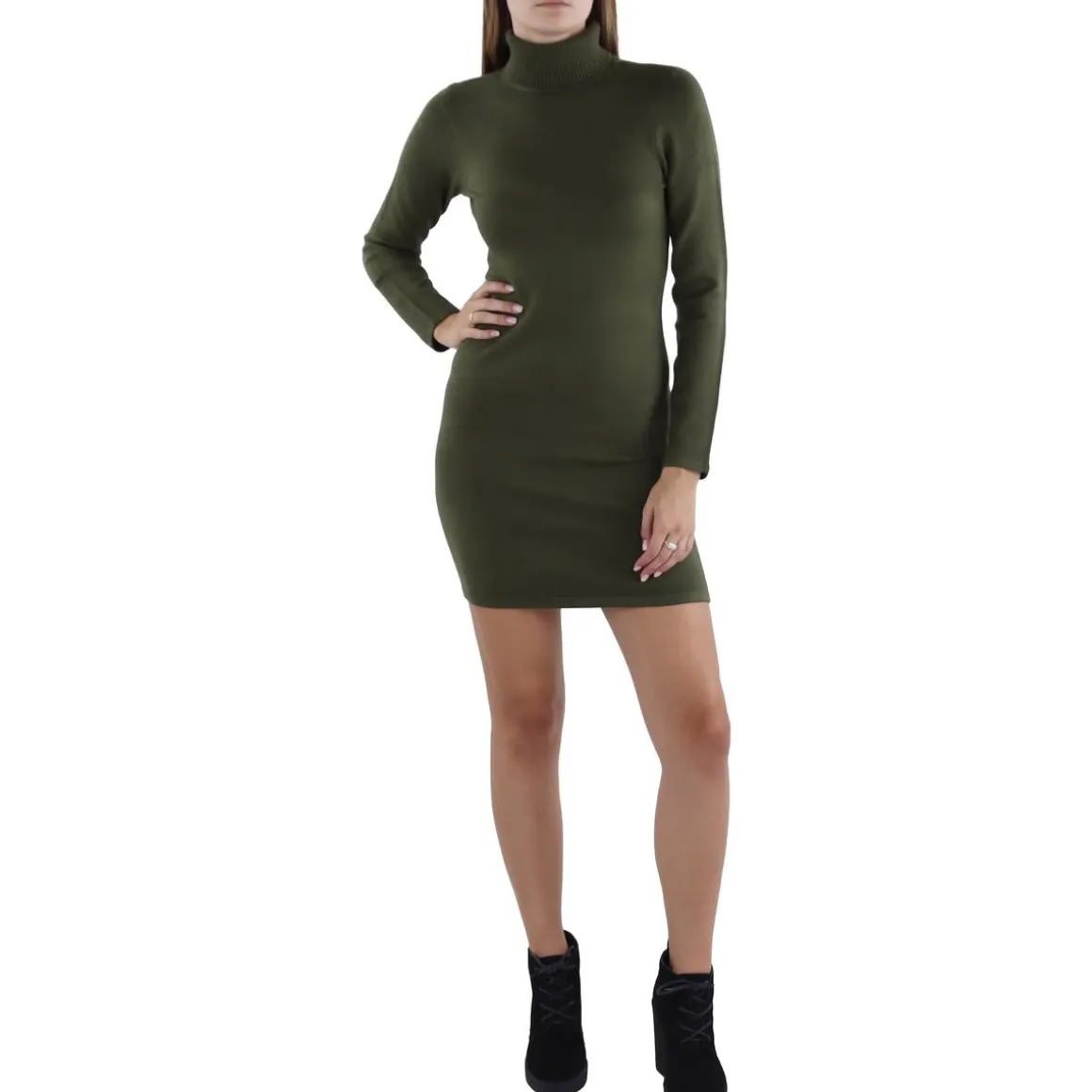 Ribbed Trim Above Knee Sweaterdress
