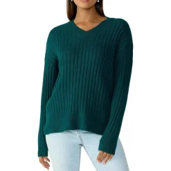 Ribbed V-Neck Pullover Sweater