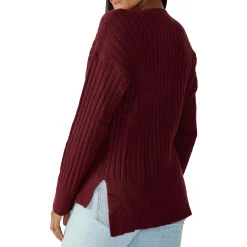Ribbed V-Neck Pullover Sweater