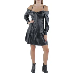 Ruched Faux Leather Fit & Flare Dress