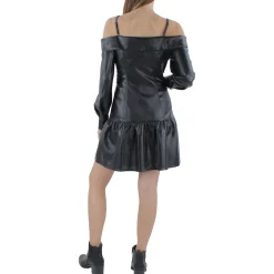 Ruched Faux Leather Fit & Flare Dress