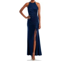 Ruched Halter Evening Dress