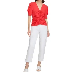 Ruched V Neck Pullover Top