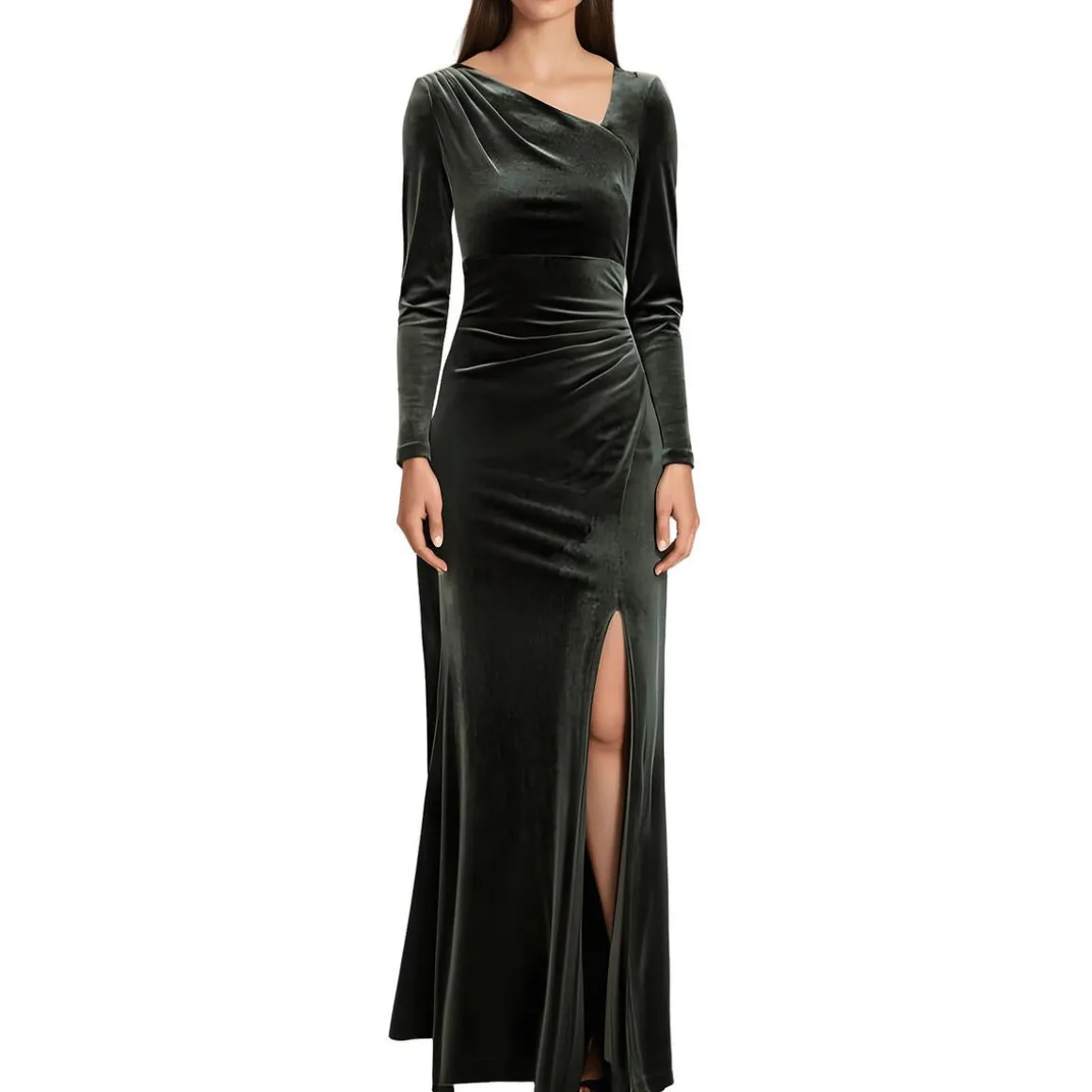 Ruched Velvet Evening Dress