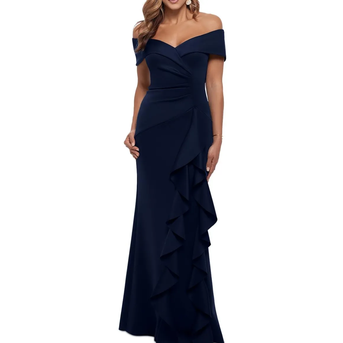 Ruffled Off-The-Shoulder Evening Dress