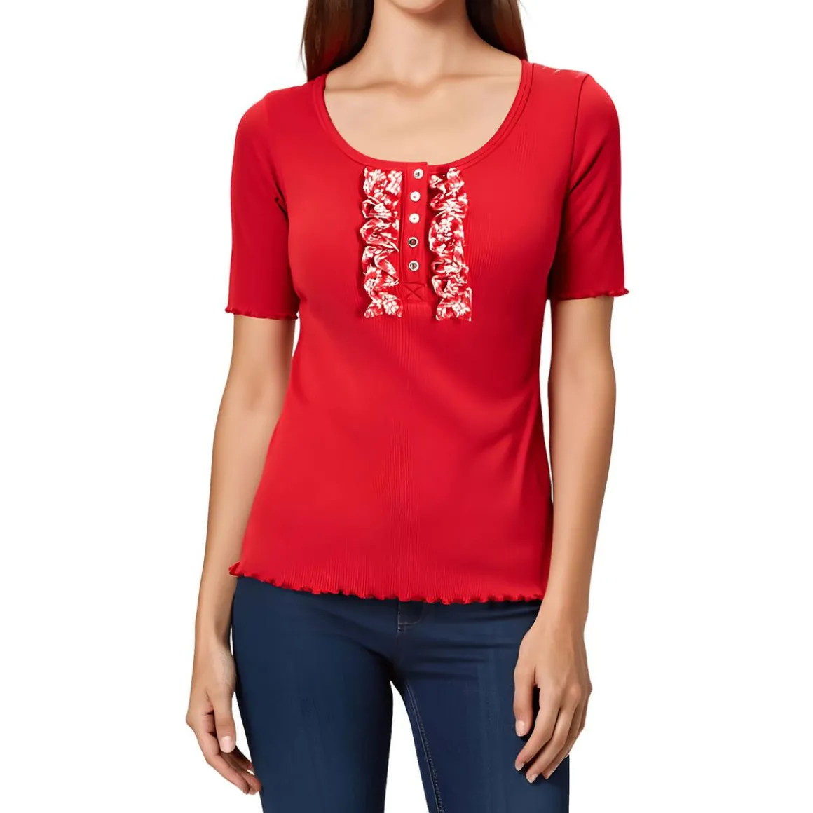 Ruffled Ribbed Knit Pullover Top