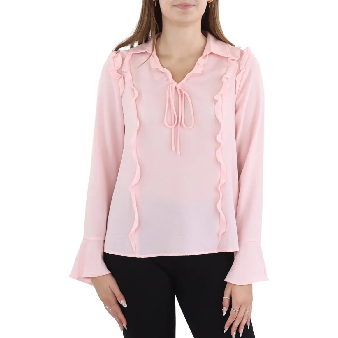 Ruffled Tie Neck Blouse