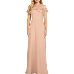 Ruffled Trim Maxi Evening Dress
