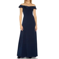 Ruffled Trim Maxi Evening Dress