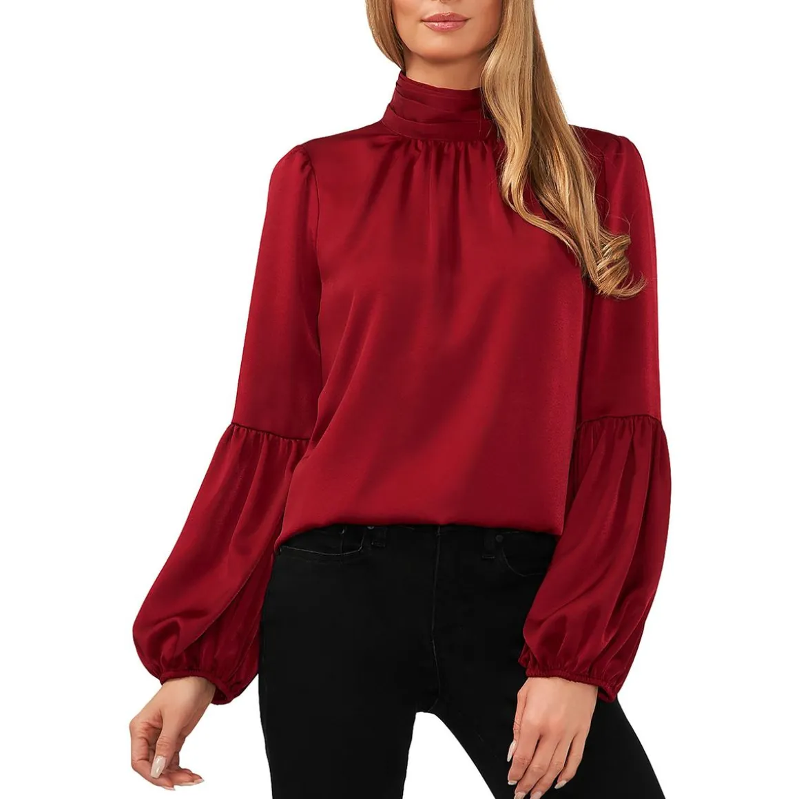 Satin Mock Neck Blouse