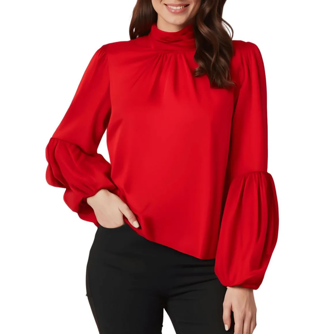 Satin Mock Neck Blouse