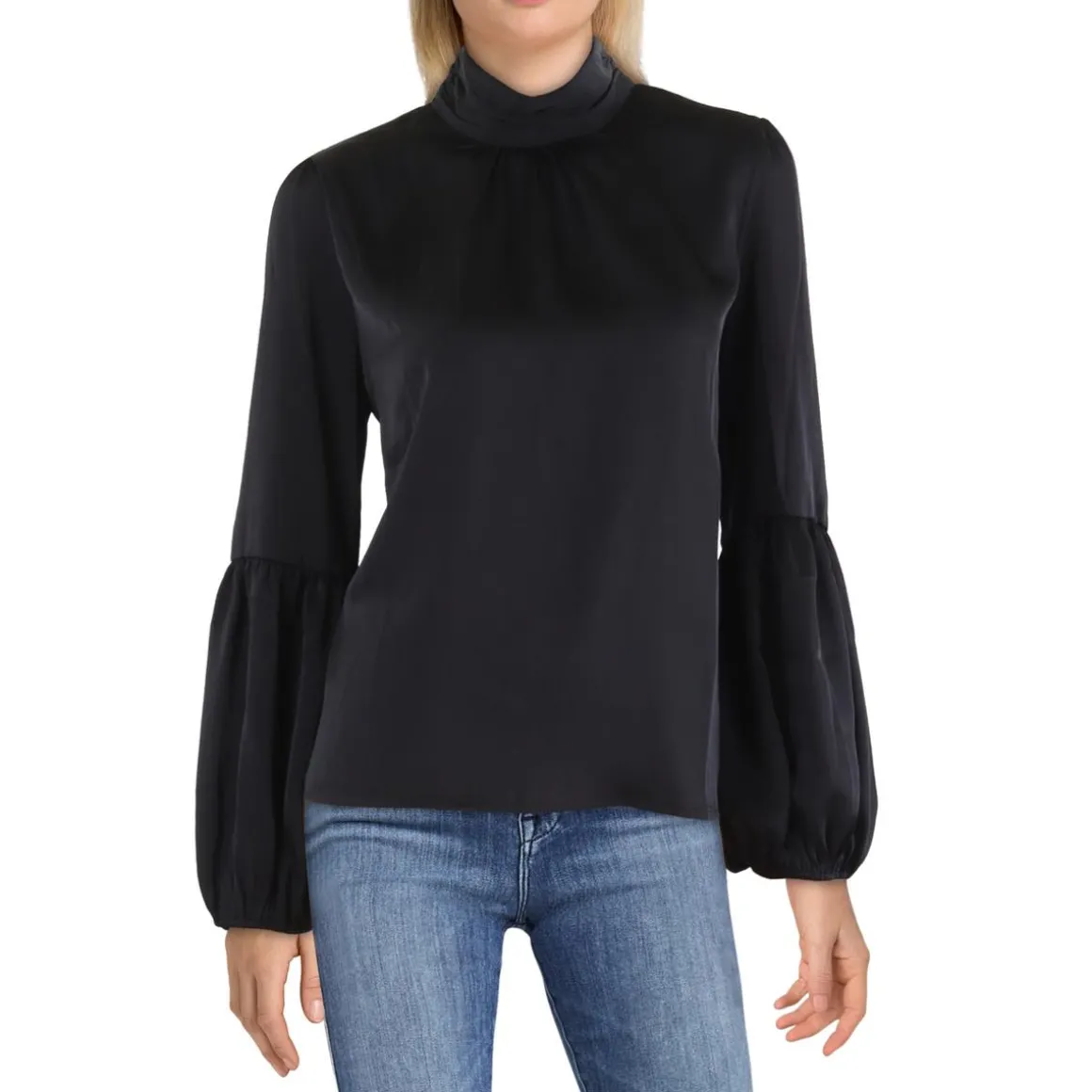 Satin Mock Neck Blouse