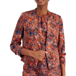 Satin Open Front Collarless Blazer