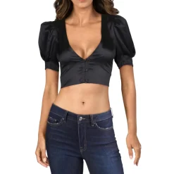 Satin Puff Sleeves Crop Top