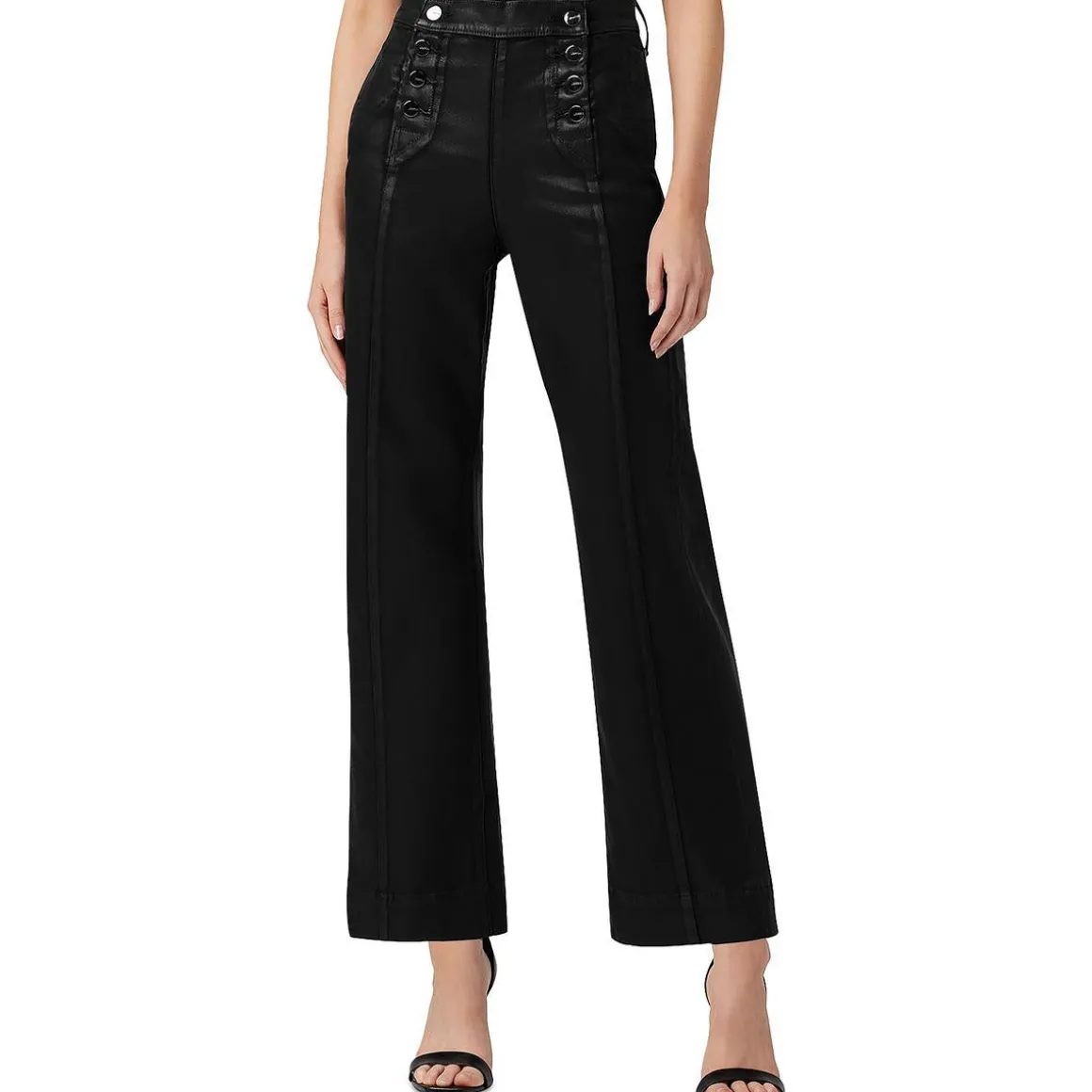 Savannah Mid Rise Button Detail Wide Leg Jeans