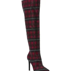 Saveria Rhinestone Plaid Over-The-Knee Boots