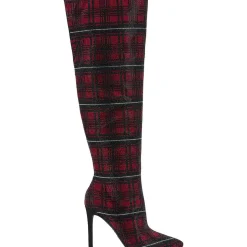 Saveria Rhinestone Plaid Over-The-Knee Boots